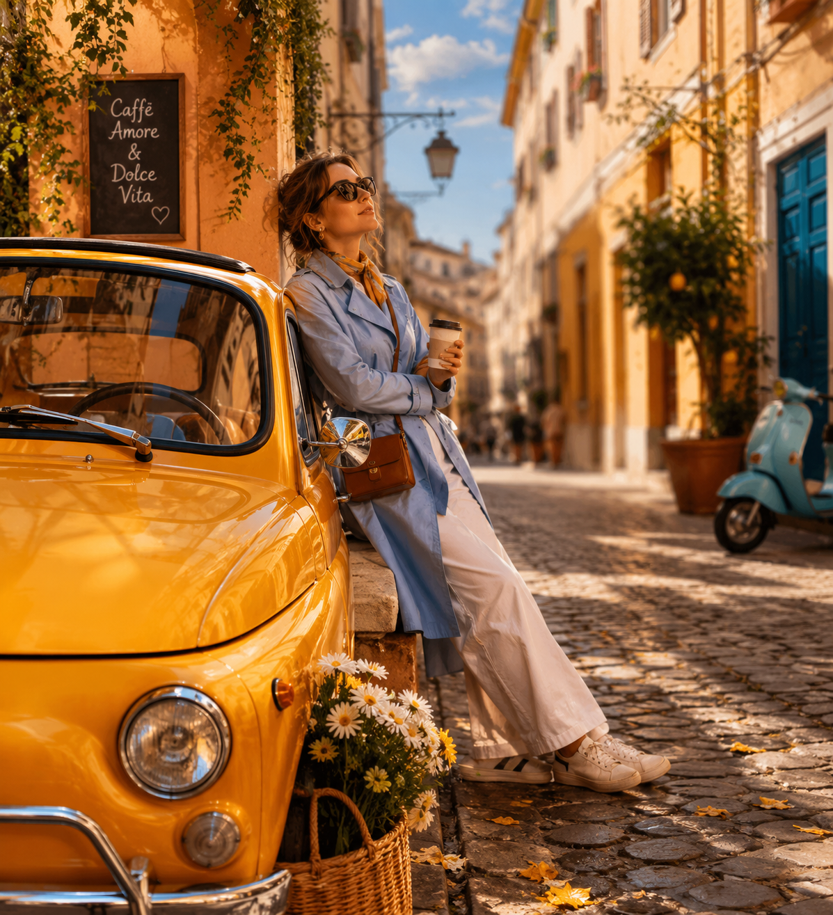 Ragazza con Fiat 500 gialla